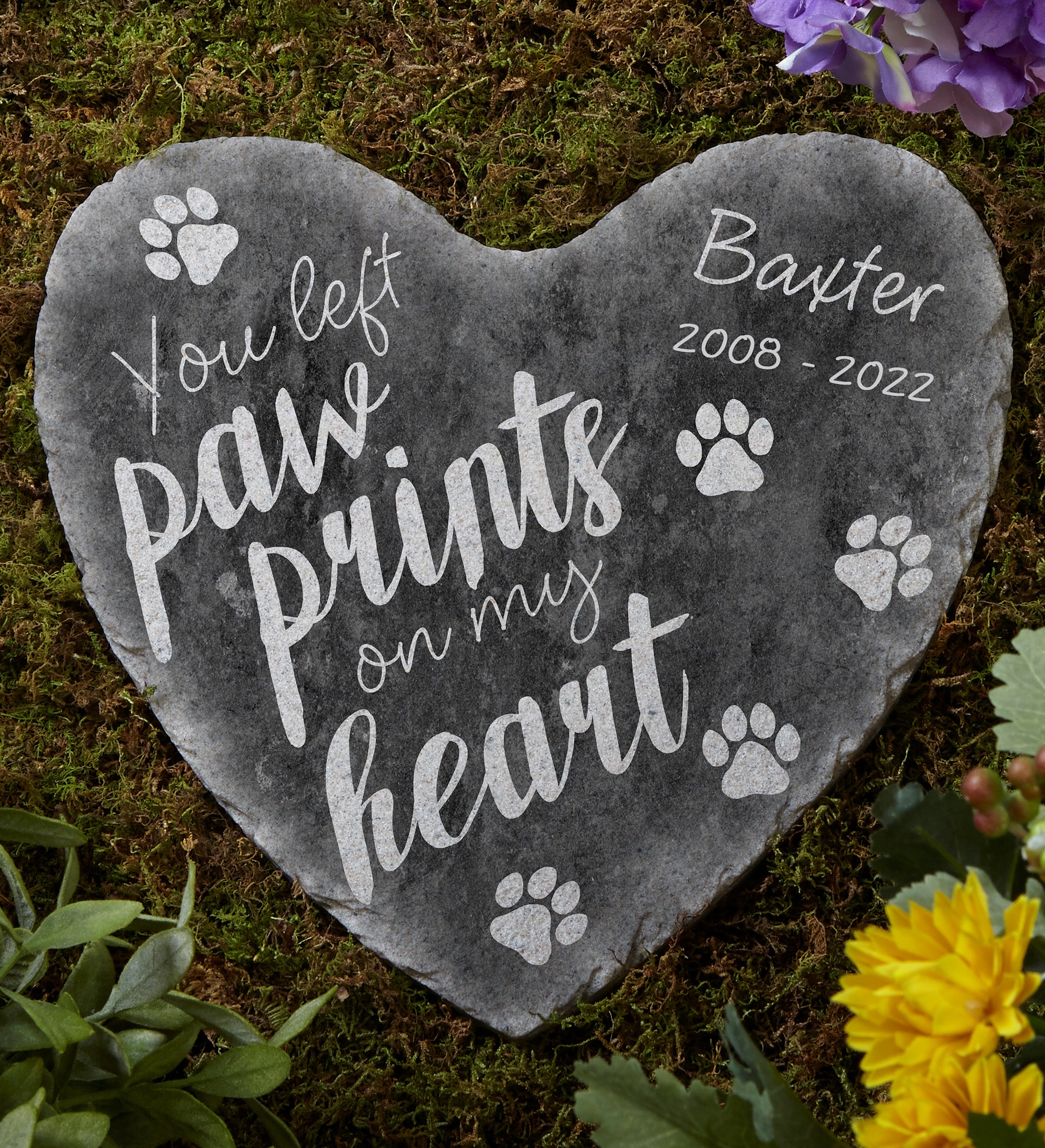 Paw Prints On My Heart Personalized Heart Garden Stone